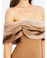 Miss Circle Women Nadira Off Shoulder Fur Trim Mini Dress