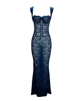 Miss Circle Women's Veronica Teal Lace Maxi Dress