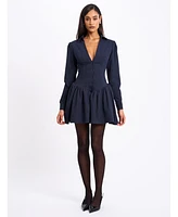 Miss Circle Women's Xabrina Navyblue Pinstripe Long Sleeve Shirt Mini Dress