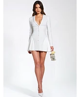 Miss Circle Women's Delia White Blazer Dress with Pleated Detail