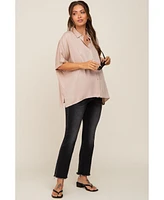 Pinkblush Maternity Taupe Button Up Dolman Short Sleeve Top