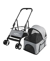 Bingopaw Detachable Pet Stroller,1-Click Fold, Breathable Mesh Windows, Shockproof Eva Wheels, 20kg Capacity w/Rain Cover