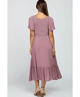 Pinkblush Maternity Mauve Smocked V-Neck Midi Dress