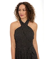 London Times Petite Crisscross Chiffon A-Line Dress