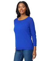 Melissa Paige Petite Pointelle-Yoke 3/4-Sleeve Sweater