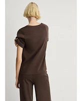 Mango Women's Plain V-Neck Cotton Pajama T-Shirt