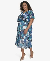 Dkny Plus Printed Flutter-Sleeve Midi Dress