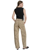 Dkny Jeans Women's Animal Print High Rise Straight-Leg Cotton - L91