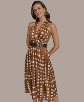 Donna Karan New York Women's Printed Belted Sleeveless Dress