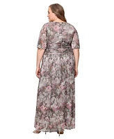 Sl Fashions Plus Printed Metallic Surplice Long Dress