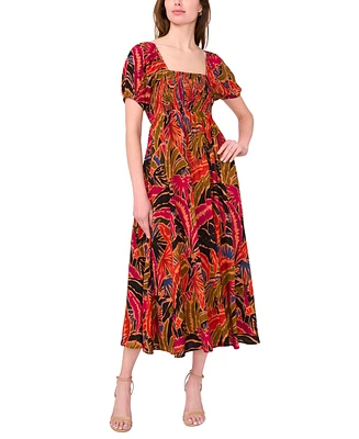 Msk Petites Printed Square-Neck Midi Dress