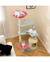 Multi-Level Aesthetic Floral Kitten Tower with Flower-Shaped Plush Padded Perch