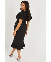Quiz Plus Scuba Crepe V Neck Midi Dress