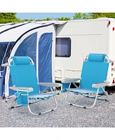 Foldable Backpack Beach Chair with Cup Holder and Storage Pockets for Outdoor