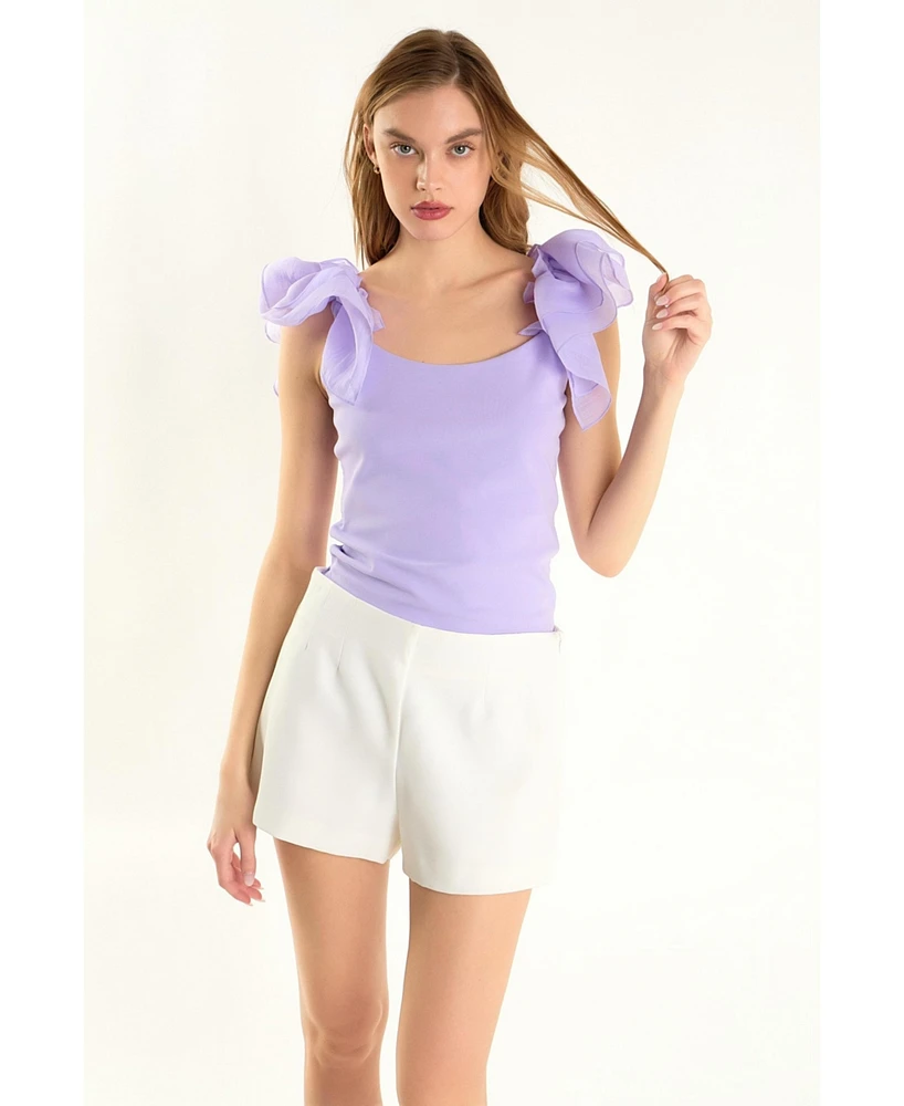 endless rose Women's Organza Ruffle with Knit Top