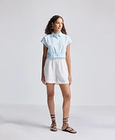 Reistor Women's Oversized Crop Shirt Summer Blue