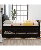 Twin Size Platform Storage Bed Solid Wood Bed With 6 Drawers