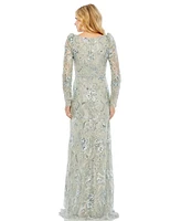 Mac Duggal Women's Embroidered Wrap Over Puff Sleeves Trumpet Gown