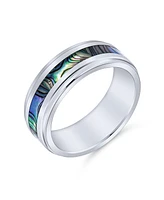 Bling Jewelry Rainbow Abalone Inlay Couples Titanium Eternity Band Rings Comfort Fit 8MM