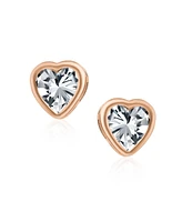Bling Jewelry 1CT Bezel Set Heart Shape Cz Solitaire Stud Earrings Rose Gold Plated .925 Sterling Silver 7MM