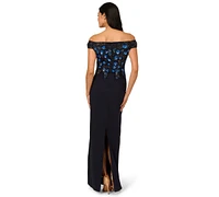 Adrianna Papell Women's Beaded Off-The-Shoulder Column Dress