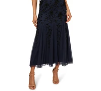 Adrianna Papell Women's Beaded Mesh Midi Dress