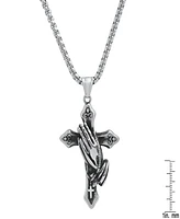 Steeltime Men's Stainless-Steel Prayer Hand and Cross Pendant Necklace