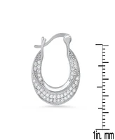 Steeltime Women's Sterling Silver and Simulated Diamonds Flat Hoop Earrings