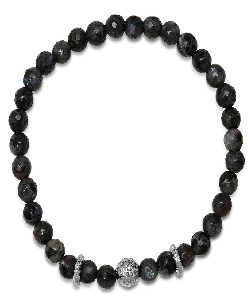 Steeltime Men's Sterling Silver and Gray Agate Beaded Stretch Bracelet