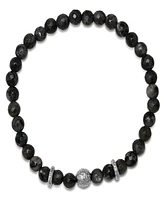 Steeltime Men's Sterling Silver and Gray Agate Beaded Stretch Bracelet