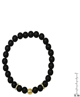 Steeltime Men's 14K Gold Plated Sterling Silver and Black Lava Beaded Stretch Bracelet