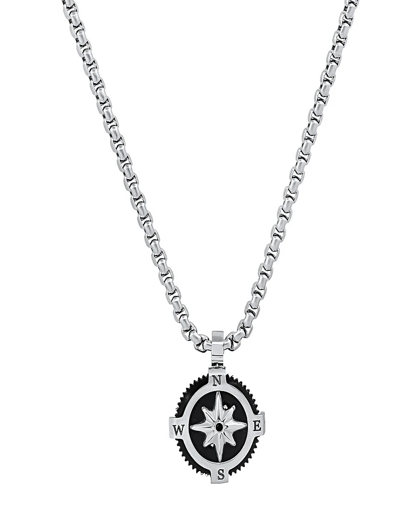 Steeltime Men's Stainless Steel Compass Pendant Necklace