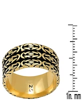 Steeltime Men's 14K Gold Plated and Sterling Silver Black Ip Byzantine Band Ring
