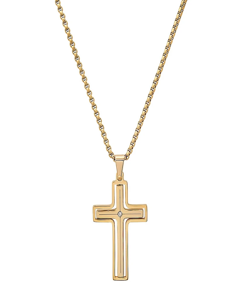 Steeltime Men's 18K Gold Plated and Simulated Diamond Spinning Cross Pendant Necklace