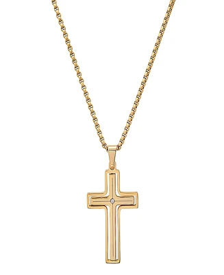 Steeltime Men's 18K Gold Plated and Simulated Diamond Spinning Cross Pendant Necklace