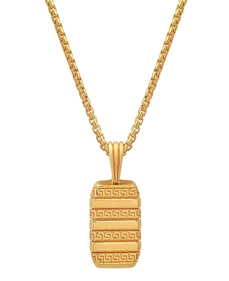 Steeltime Men's 14K Gold Plated Dog Tag with Greek Key Accents Pendant Necklace