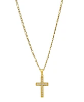 Steeltime Unisex Gold-Plated Cross Pendant Figaro Chain Necklace