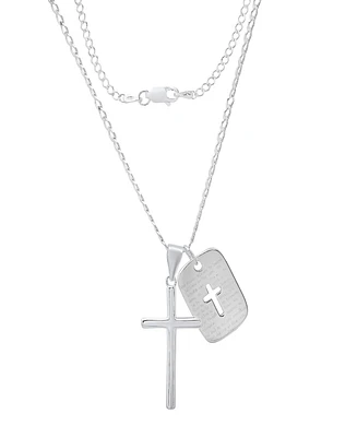 Steeltime Men's Sterling Silver Cross and Dog Tag Paired Pendant Necklace