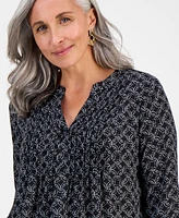 Style & Co Petite Circle-Print Split-Neck Top, Exclusively at Macy's