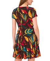 Sam & Jess Women's Leaf-Print Godet-Skirt Dress