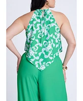 Eloquii Plus Printed Scarf Halter Top