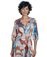 Calvin Klein Women's 3/4-Sleeve Chiffon Wrap A-Line Dress