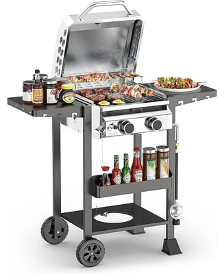 Cowsar 2-Burner Propane Gas Grill with Folding Side Tables,Stainless Steel 16,000 Btu Bbq Grill,Outdoor Grill for Barbecue,Patio,Camping