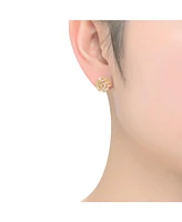 Sterling Silver 14K Gold Plated with Yellow Baguette Cubic Zirconia Bundle Stud Earrings