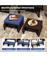 Multipurpose Outdoor 2 Pieces Patio Pe Rattan Ottomans Footstool