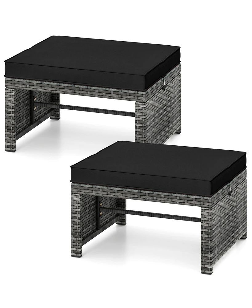 Slickblue 2 Pieces Patio Pe Rattan Ottomans with Soft Zippered Cushions for Deck