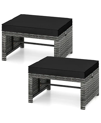 Slickblue 2 Pieces Patio Pe Rattan Ottomans with Soft Zippered Cushions for Deck