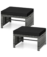 Slickblue 2 Pieces Patio Pe Rattan Ottomans with Soft Zippered Cushions for Deck