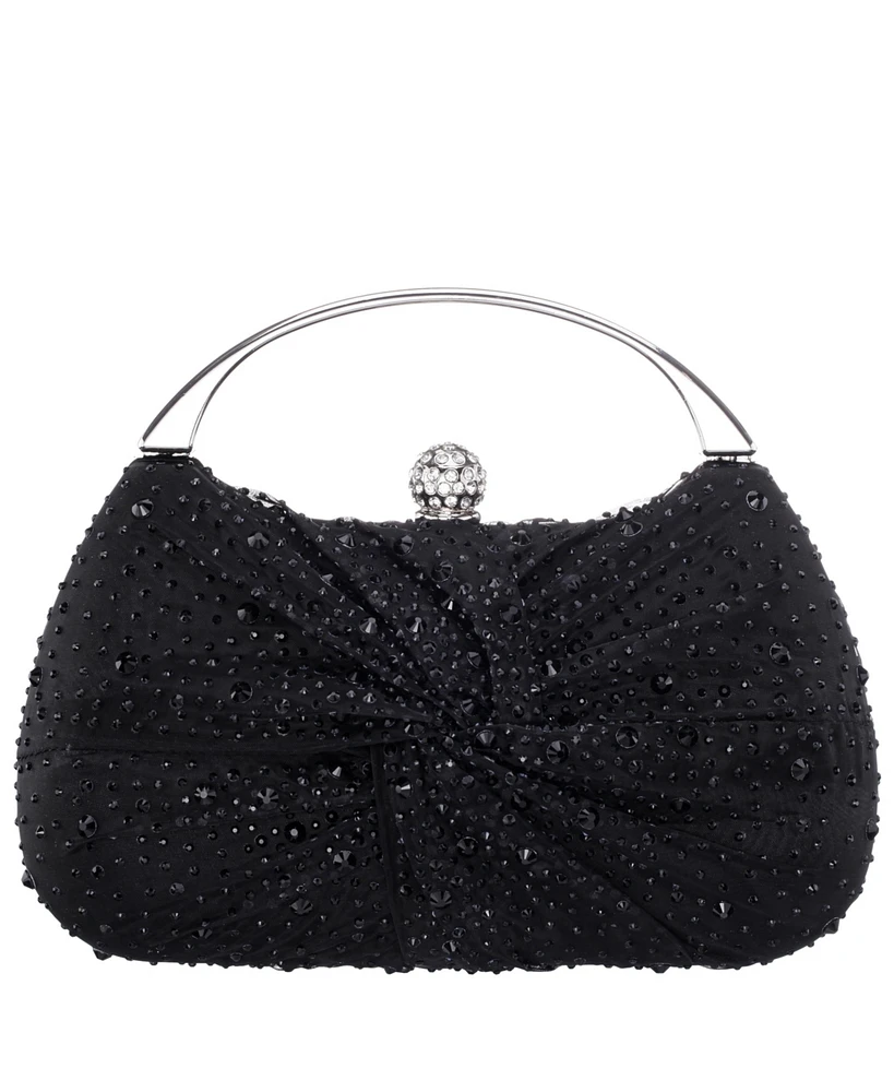 Nina Crystal Twist Chiffon and Satin Minaudiere Clutch Bag