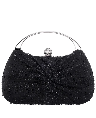 Nina Crystal Twist Chiffon and Satin Minaudiere Clutch Bag
